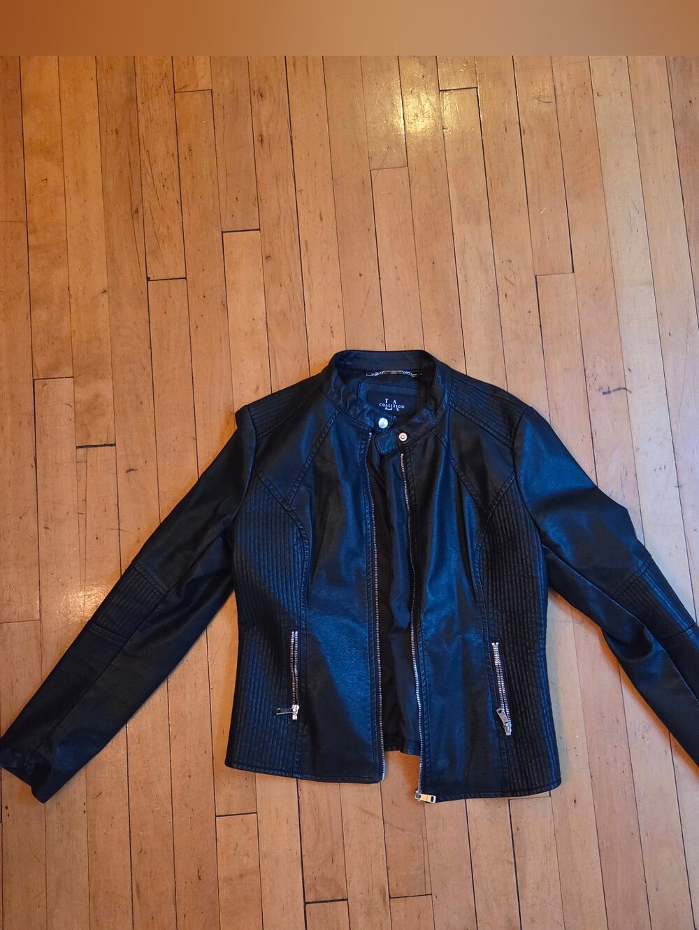 Black Faux Leather Moto Jacket - Ladies